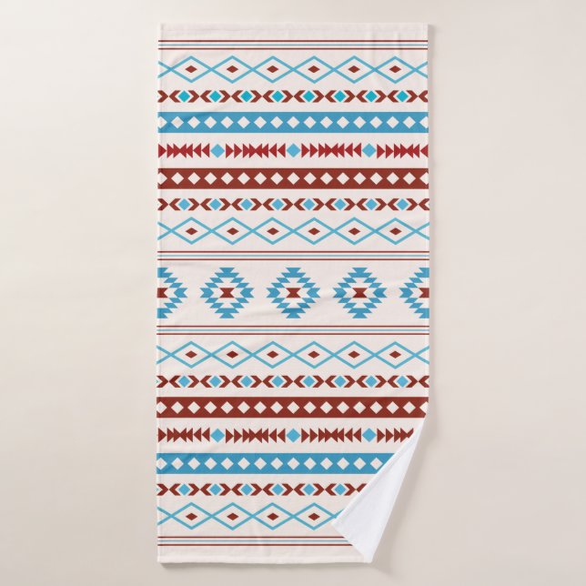 Aztec Blues Red Cream Mixed Motifs Pattern Bath Towel (Bath Towel)