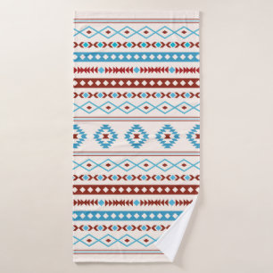 Aztec Blues Red Cream Mixed Motifs Pattern Bath Towel Set