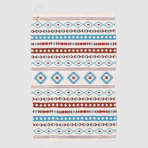 Aztec Blues Red Cream Mixed Motifs Pattern Golf Towel