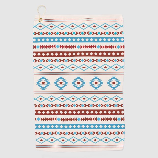 Aztec Blues Red Cream Mixed Motifs Pattern Golf Towel (Front)