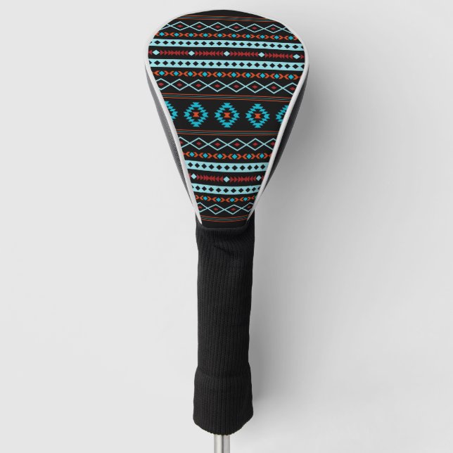 Aztec Blues Reds Black Mixed Motifs Pattern Golf Head Cover (Front)
