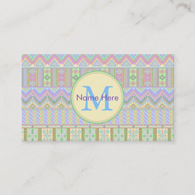 Aztec Boho Pastels Monogram Calling Card Zigzag (Front)