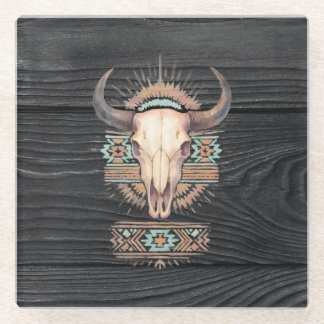 Aztec Boho Skull Glass Coaster