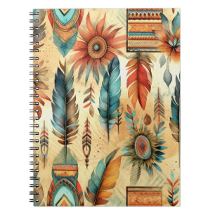 Aztec Boho Tribal Blue Feathers Notebook