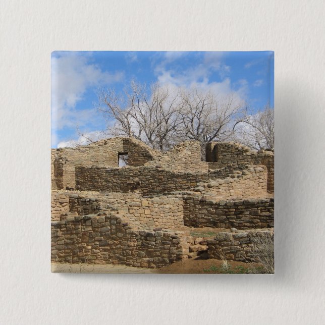 aztec brick ruins with nice sky 2 inch square button (Front)