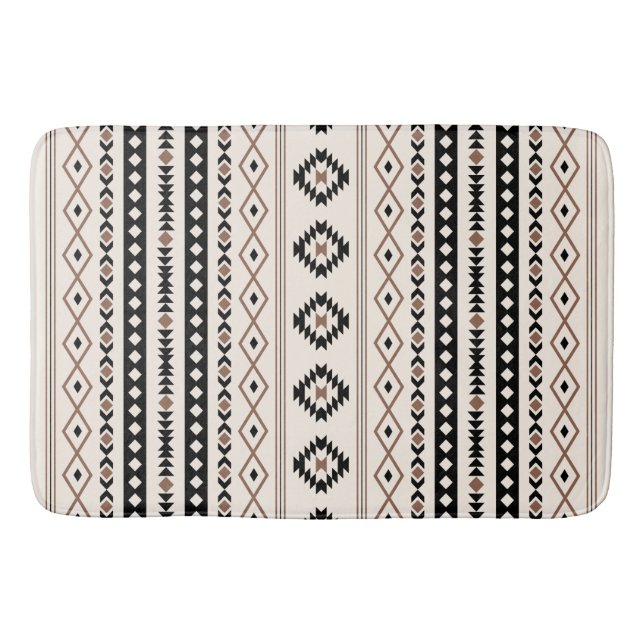 Aztec Brown Black Cream Mixed Motifs Pattern Beach Bath Mat (Front)
