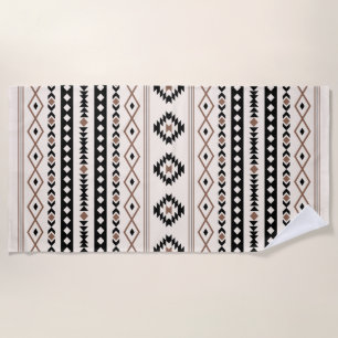 Aztec Brown Black Cream Mixed Motifs Pattern Beach Towel
