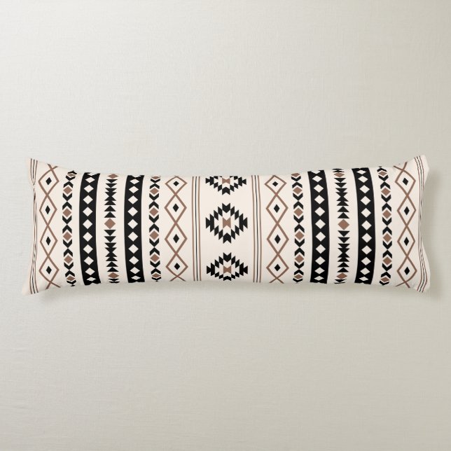 Aztec Brown Black Cream Mixed Motifs Pattern Fleec Body Pillow (Front)