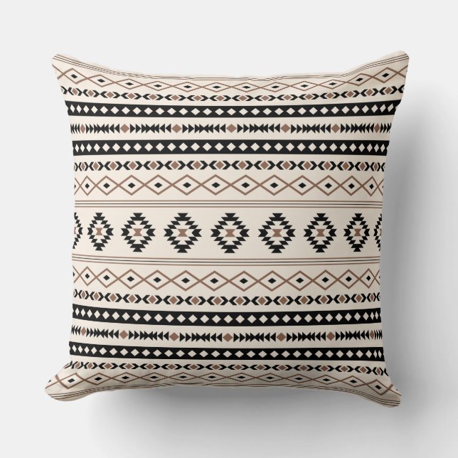 Aztec Brown Black Cream Mixed Motifs Pattern Throw Pillow (Front)