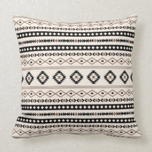 Aztec Brown Black Cream Mixed Motifs Pattern Throw Pillow