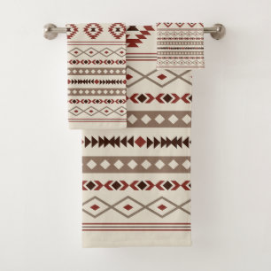 Aztec Browns Rust Cream Mixed Motifs Pattern Bath Towel Set
