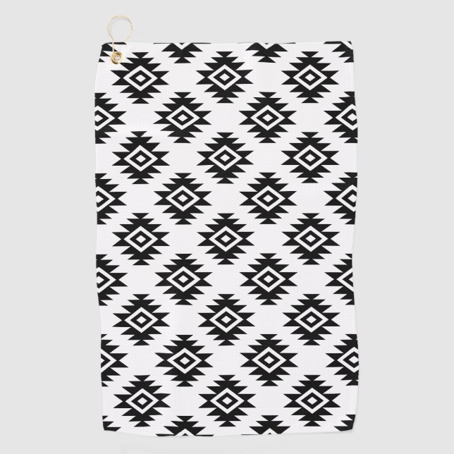Aztec BW Symbol on White Pattern Golf Towel (Front)