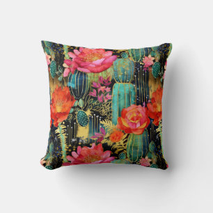 Aztec Cactus Throw Pillow