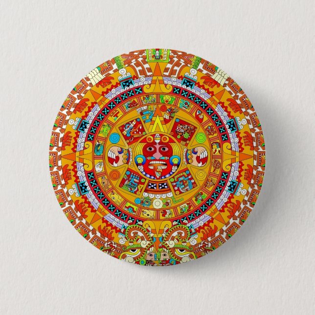 Aztec calendar 2 inch round button (Front)
