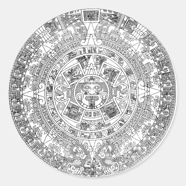 aztec calendar classic round sticker (Front)