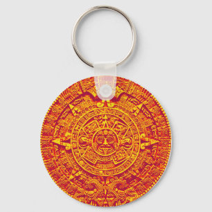 Aztec Calendar - gold Keychain