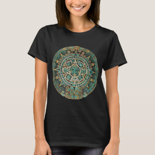 Aztec Calendar Maya Sun Stone Carving Mexican Art  T-Shirt