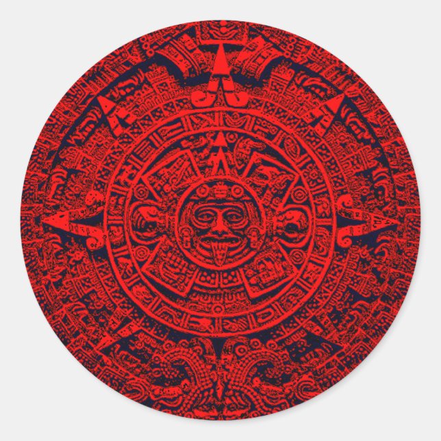 Aztec Calendar - red Classic Round Sticker (Front)