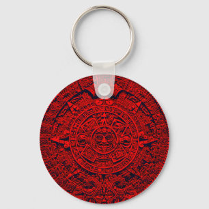 Aztec Calendar - red Keychain