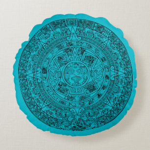 Aztec Calendar Round Pillow