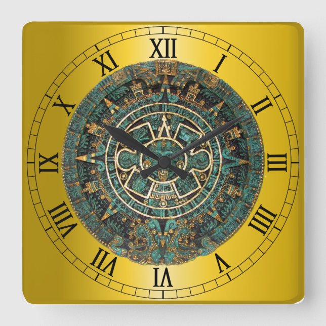 Aztec Calendar Square Wall Clock (Front)