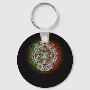 Aztec Calendar Sun Stone Mexican Art Carving Keychain