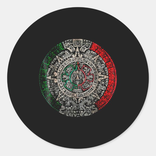 Aztec Calendar Sun Stone Mexican Art Carving Maya  Classic Round Sticker (Front)