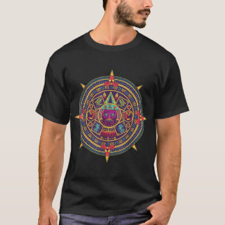 Aztec Calendar Sun Stone Mexican Art Carving Maya  T-Shirt