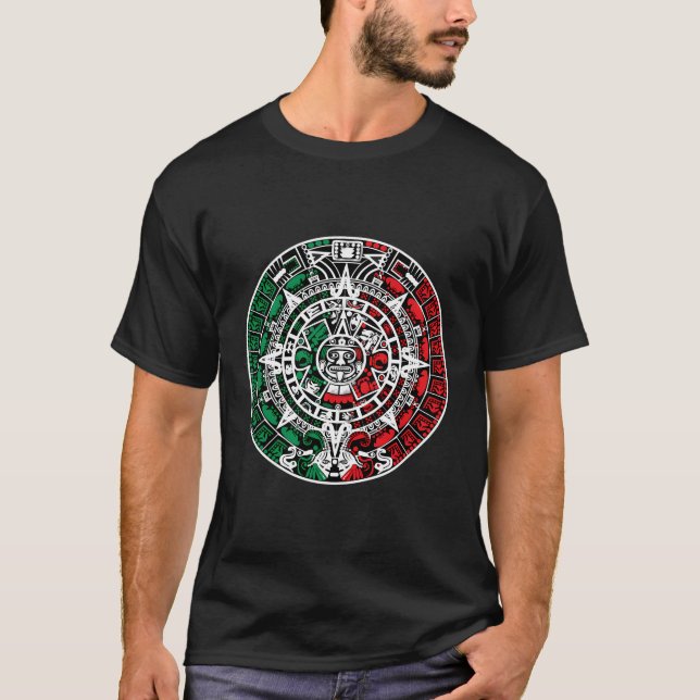 Aztec Calendar With Mexican Flag Colours For Chris T-Shirt (Front)