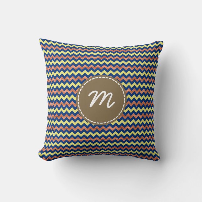 Aztec Chevron Pattern Custom Monogram Throw Pillow (Front)