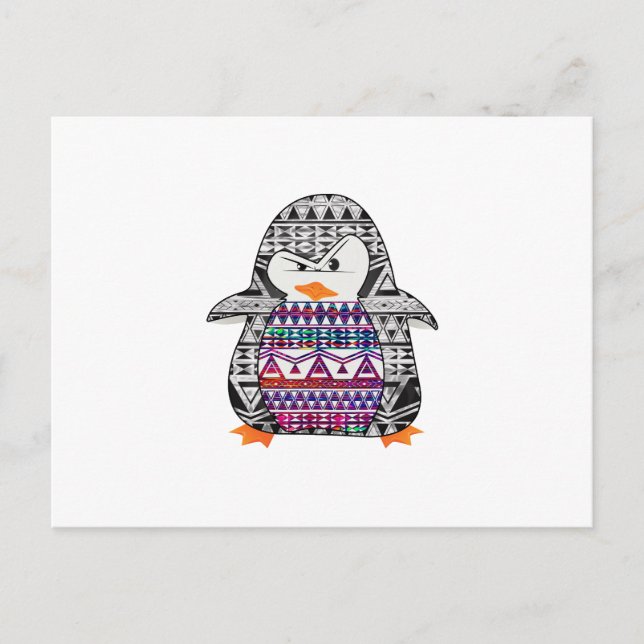 Aztec Chevron Tribal Cute Funny Penguin Postcard (Front)