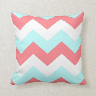 Aztec chevron zigzag pillow coral aqua white