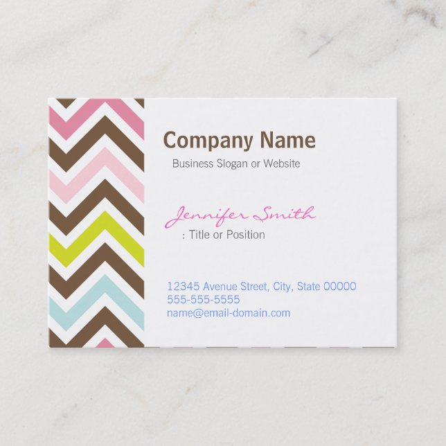 Aztec Colours - Chic Chevron Zigzag Pattern Business Card (Front)