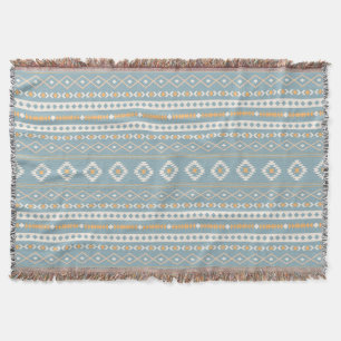 Aztec Cream Orange Blue Mixed Motif H Pattern Throw Blanket