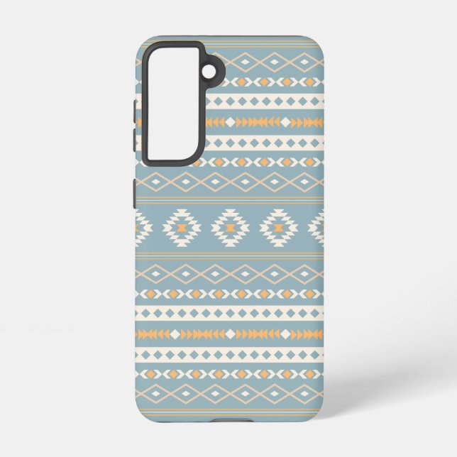 Aztec Cream Orange Blue Mixed Motif Pattern Samsung Galaxy S21 Case (Back)