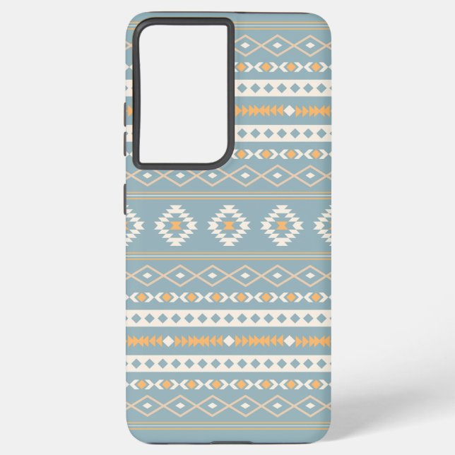 Aztec Cream Orange Blue Mixed Motif Pattern Samsung Galaxy S21 Ultra Case (Back)