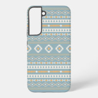 Aztec Cream Orange Blue Mixed Motif Pattern