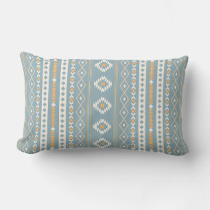 Aztec Cream Orange Blue Mixed Motif V Pattern Lumbar Pillow