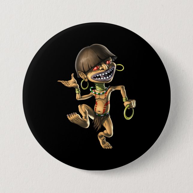 Aztec Creature Chaneque 3 Inch Round Button (Front)