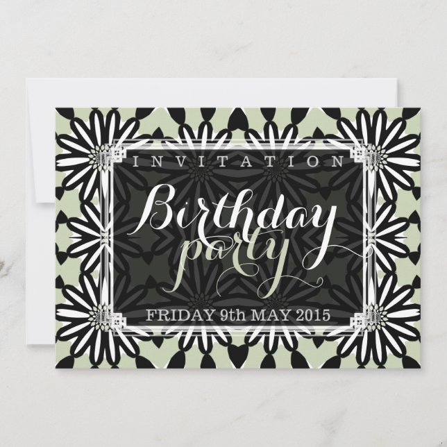 Aztec Daisies Modern Fun Birthday Party Invitation (Front)