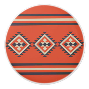 Aztec design in orange, beige and blue colors  ceramic knob