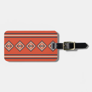 Aztec design in orange, beige and blue colours luggage tag
