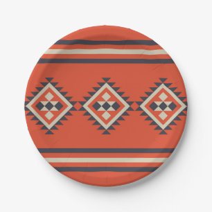 Aztec design in orange, beige and blue colours  paper plate