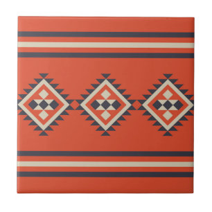 Aztec design in orange, beige and blue colours tile