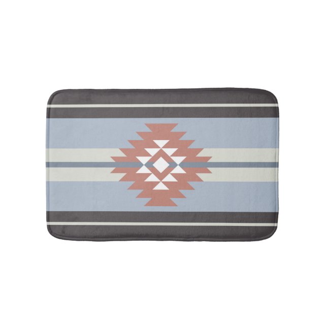 Aztec design in pink and blue colours bath mat (Front)
