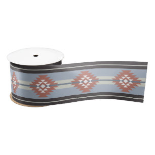 Aztec design in pink and blue colours satin ribbon