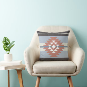 Aztec design in pink and blue colours throw pillow