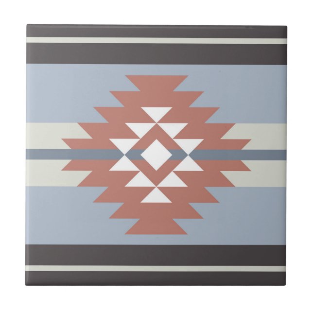 Aztec design in pink and blue colours tile (Front)