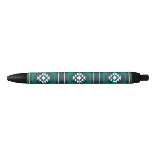 Aztec design in turquoise color black ink pen