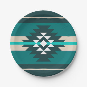 Aztec design in turquoise color paper plate